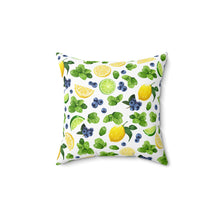 Load image into Gallery viewer, Pope's Cocktails Citrus Fruit Decorative Pillow - Bright Lemon & Blueberry Design