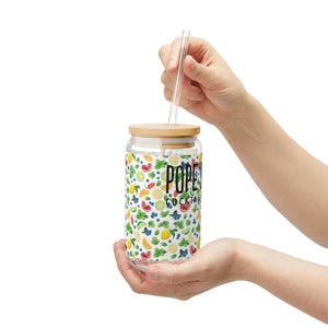 Pope's Cocktails Created To-Go  Sipper Glass - 16oz Tropical Cocktail Design with Straw & Bamboo Lid