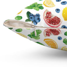 Load image into Gallery viewer, Pope&#39;s Cocktails Citrus Fruit Decorative Pillow - Full Fruit Pattern on White
