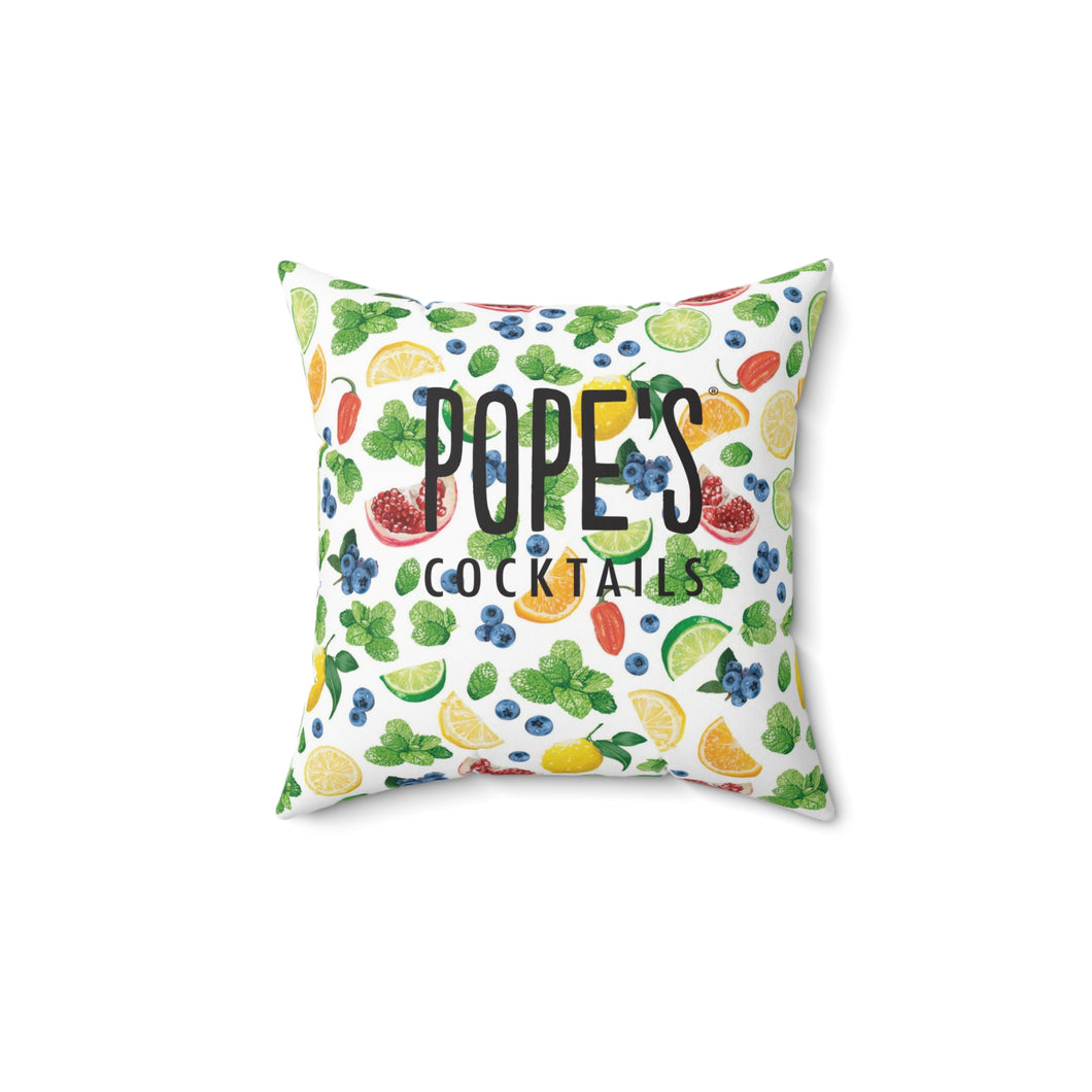 Pope's Cocktails Citrus Fruit Decorative Pillow - Full Fruit Pattern on White